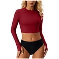 thumbnail image 1 of MGDXOX Women's 2 Piece Long Sleeve Rash Guard Swimsuit UPF 50+ Cropped Rashguard Top with High Waisted Bottom Athletic Swimwear for Surfing Diving Red XL, 1 of 6