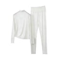 thumbnail image 1 of MGDXOX Women's 2 Piece Outfit Modal Lounge Set Casual Mock Turtleneck Long Sleeve Tops and Wide Leg Pants Soft Comfy Pajamas White XXXXL, 1 of 5