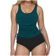 thumbnail image 1 of MGDXOX Women's 2 Piece Side Tie Ruched Tankini Set Modest U Neck Tummy Control Bathing Suit with High Waisted Bottoms for Beach Vacation Blue S, 1 of 8