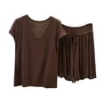 thumbnail image 1 of MGDXOX Women's 2 Piece V Neck Short Sleeve Top & Ruffle Hem Shorts Pajama Set Soft Loungewear Sleepwear Coffee XXXXL, 1 of 5