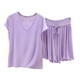thumbnail image 1 of MGDXOX Women's 2 Piece V Neck Short Sleeve Top & Ruffle Hem Shorts Pajama Set Soft Loungewear Sleepwear Purple M, 1 of 5