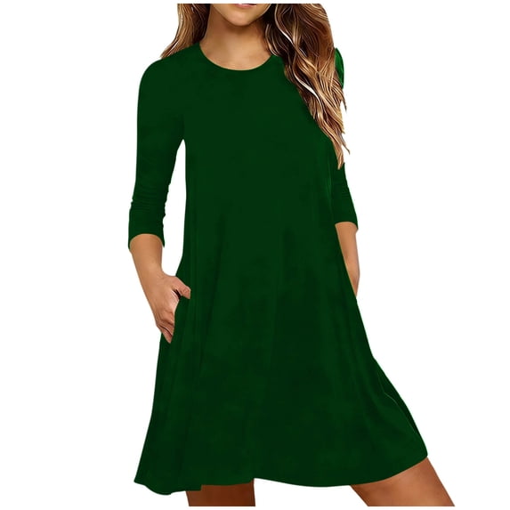 MGDXOX Women's 3/4 Sleeve Nightgown with Pockets Casual Loose Fit Solid Color Sleep Dress Soft Loungewear Nightwear Green XXL