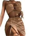 thumbnail image 1 of MGDXOX Women's 3 Piece Bathing Suits Halter Ring Bikini Set Drawstring Cover Up Skirt Swimwear Summer Beach Swimsuits Coffee M, 1 of 6