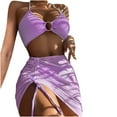 thumbnail image 1 of MGDXOX Women's 3 Piece Bathing Suits Halter Ring Bikini Set Drawstring Cover Up Skirt Swimwear Summer Beach Swimsuits Purple M, 1 of 6