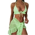 thumbnail image 1 of MGDXOX Women's 3 Piece Halter Neck Swimwear Set Ruffled Bikini Top Bikini Bottom Sheer Chiffon Sarong Cover Up Tie-Front Detail Adjustable Straps for Beach Green L, 1 of 5
