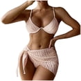 thumbnail image 1 of MGDXOX Women's 3 Piece High Cut Bikini Swimsuits Textured Triangle Halter Solid Bathing Suit with Cover Up Skirt Pink L, 1 of 6