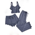 thumbnail image 1 of MGDXOX Women's 3 Piece Ruffle Strap Button Front Cami Top & Shorts & Pants Pajama Set Ribbed Lace Trim Loungewear Sleepwear Gray L5, 1 of 2