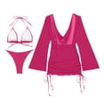 thumbnail image 1 of MGDXOX Women's 3 Piece Sunblock Bikini Set Halter Triangle Top Cheeky Bottom Sheer Long Sleeve Cover Up Ruched Tie Waist Dress Pink M, 1 of 7