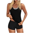 thumbnail image 1 of MGDXOX Women's 3 Piece Swimsuits Racerback Tank Top Striped Sports Bra and High-Waisted Shorts Black M, 1 of 6