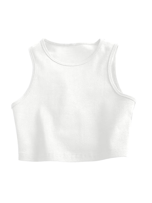 Women's Basic Round Neck Crop Tank Top Form Fitting Sleeveless Blouse Casual Cropped Layering Top for Everyday Wear White M