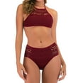 thumbnail image 1 of MGDXOX Women's Bikini Sets Halter High Neck Lace Two Piece Swimsuits Sport Triangle Bottoms Backless Bathing Suits Red S, 1 of 8