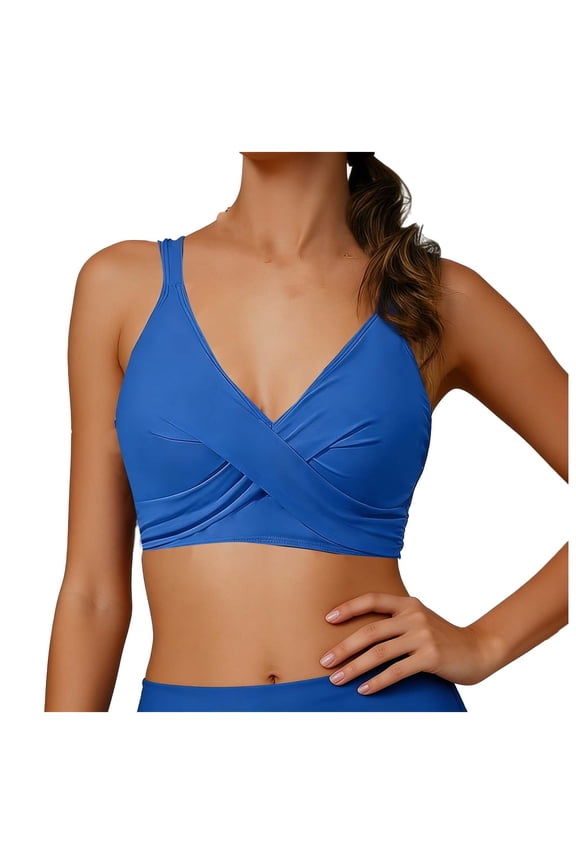 Women's Bikini Tops Full Coverage Bathing Suit Top Push Up Swimsuit Tops Large Bust Swim Tops No Bottom Blue M