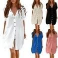 thumbnail image 1 of MGDXOX Women's Button Front Swimsuit Coverup Casual Beachwear Short Sleeve Collared Beach Shirt Dress with Pocket White XL, 1 of 6
