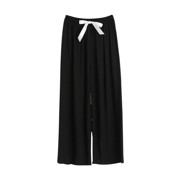 MGDXOX Women's Casual Loose Wide Leg Pants Elastic High Waisted Lounge Pajama Flowy Pants Athletic Beach Lounge Sweatpants Black L