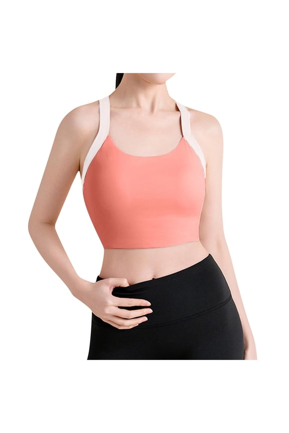 Women's Criss Cross Back Wireless Sports Bras Color Block Comfort No Underwire Full Coverage Padded Everyday Bra Pink L