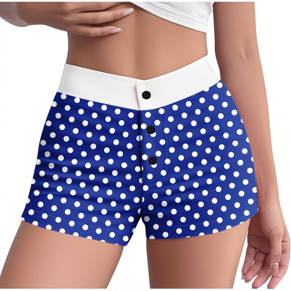MGDXOX Women's Cute Print Boyshorts Underwear Button Elastic High Waist Pajama Shorts Booty Micro Summer Bottoms Blue L