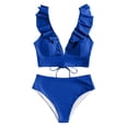 thumbnail image 1 of MGDXOX Women's Cute Ruffle Vneck Bikini Set Summer Beach Two Piece Swimsuit Tie Back Bathing Suit Cruise Outfits Blue L, 1 of 5