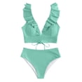 thumbnail image 1 of MGDXOX Women's Cute Ruffle Vneck Bikini Set Summer Beach Two Piece Swimsuit Tie Back Bathing Suit Cruise Outfits Mint Green S, 1 of 5