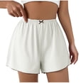 thumbnail image 1 of MGDXOX Women's Elastic Waist Bow Detail Pajama Shorts Loose Fit Loungewear Shorts with Contrast Piping for Sleepwear White XXL, 1 of 4