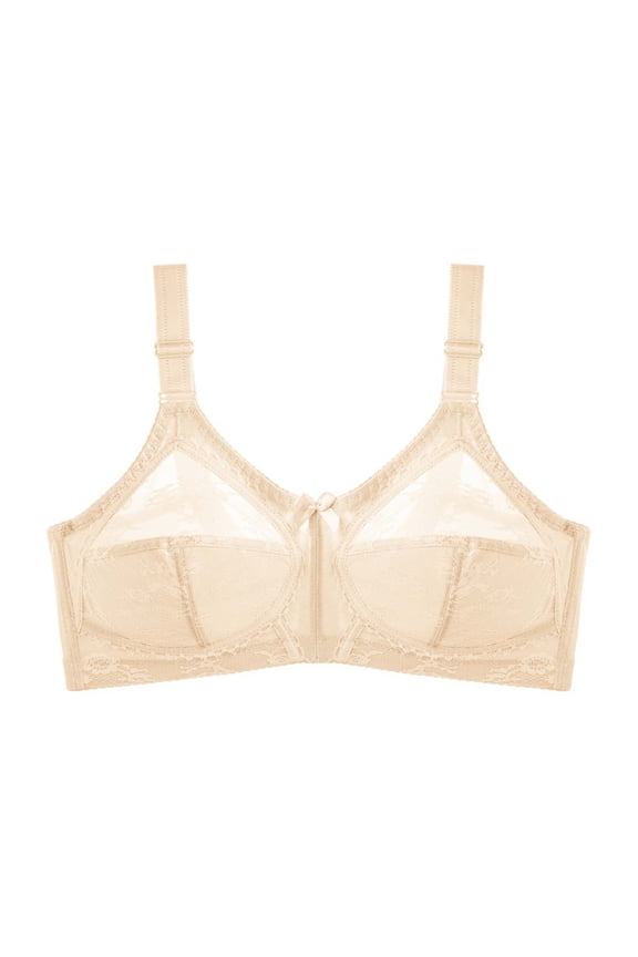 Women's Floral Lace Bra Plus Size Firm Hold Non Wired Full Coverage Minimizer Lifting Gathering Folding Sagging Bra Beige XXXL