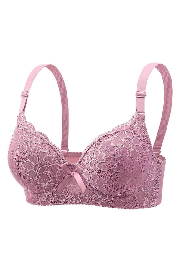 Women's Full Floral Scalloped Lace V-Neck Underwire Bra, Wide Adjustable Strap Side Smoothing Everyday Support Bra Pink XXL