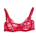 thumbnail image 1 of MGDXOX Women's Full Sheer Floral Lace Unlined Wireless Bra, Thin Adjustable Strap Plus Size Elegant Lingerie Bra Red 38, 1 of 5