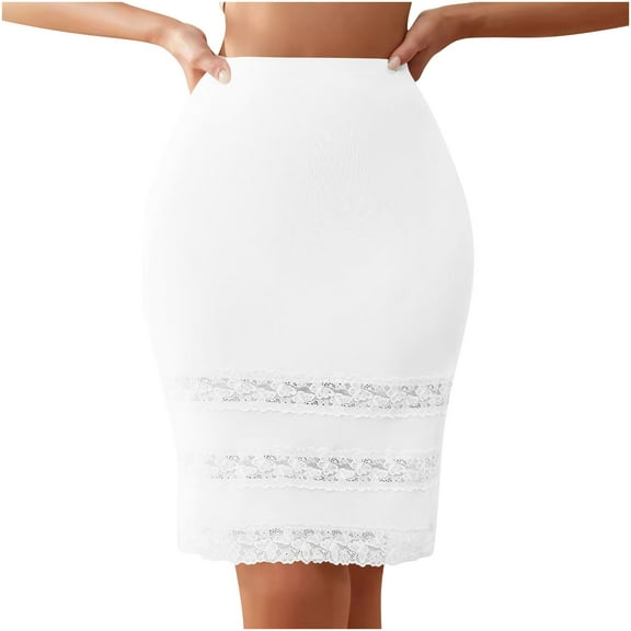MGDXOX Women's Half Slip with Lace Trim Seamless Smoothing Underskirt Mid-Length Under Dresses Above Knee Skirt White XL