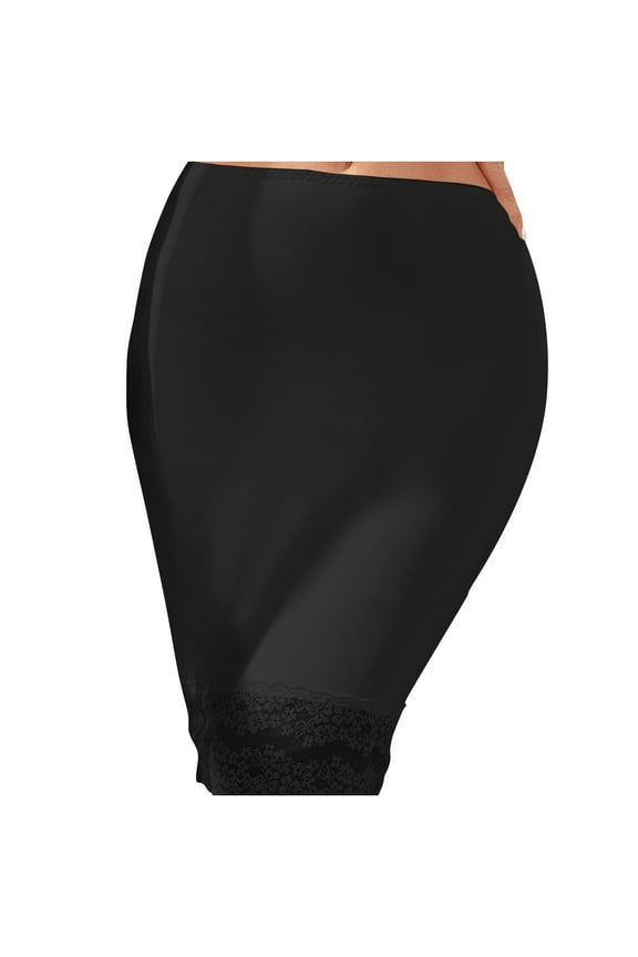 Women's Half Slip with Lace Trim Solid Seamless Smoothing Underskirt Mid-Length Under Dresses Above Knee Skirt Black L