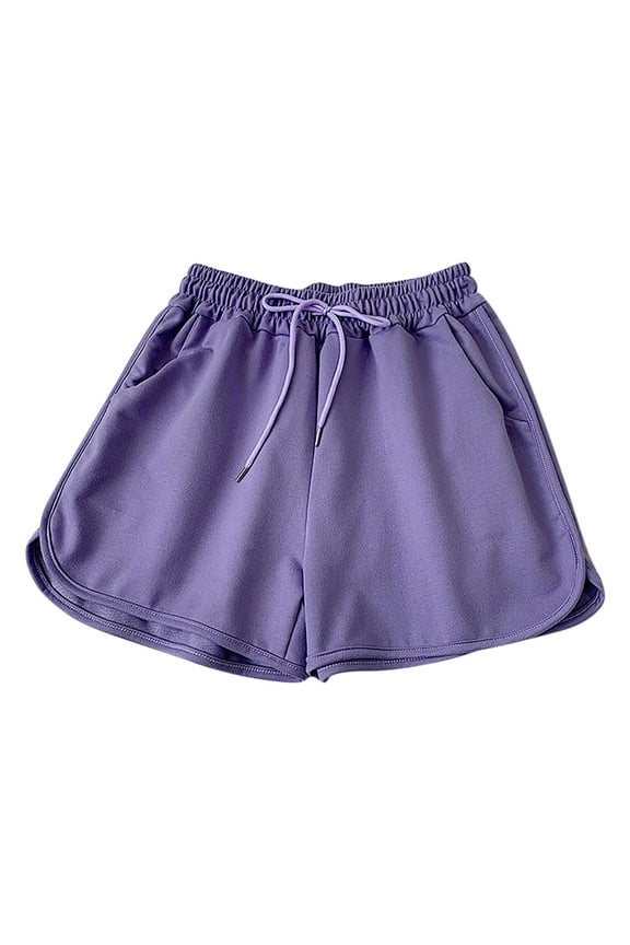Women's High Waist Solid Classic Fit Everyday Shorts with Drawstring Waist and Side Pockets for Essentials Purple XXXXXL