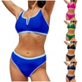 thumbnail image 1 of MGDXOX Women's High Waisted Fashion Bikini Sets Sporty Two Piece Swimsuits Color Block V Neck Bathing Suits Blue S, 1 of 6