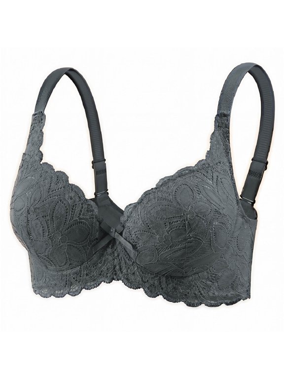 Women's Large Leaf Scalloped Lace V-Neck Underwire Bra, Wide Adjustable Strap Lifting Side Support Daily Bra Army Green 40
