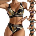 thumbnail image 1 of MGDXOX Women's Leaf Printed High Waisted Bikini Sets Tummy Control Swimsuits Two Piece Bathing Suits Halter Swim Suits Blue XL, 1 of 4