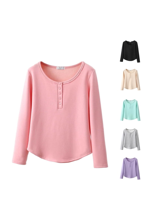 Women's Long Sleeve Thermal Pullover Winter Warm Crewneck Shirts Fleece Lined Pajamas Tops Soft Cozy Fuzzy Loungewear Pink L