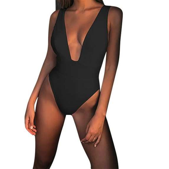 MGDXOX Women's Low Cut Swimsuits Trendy One Piece Tummy Control Bathing Suit High Cut Backless Slimming 1 Piece Swimwear Black S