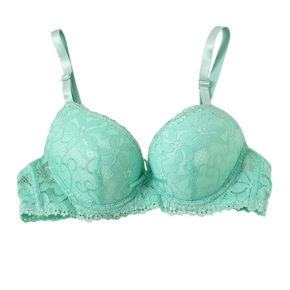 MGDXOX Women's Mesh Lace Push Up Underwire Bra Padded Adjustable Straps Solid Color Comfortable Everyday Bras Green M
