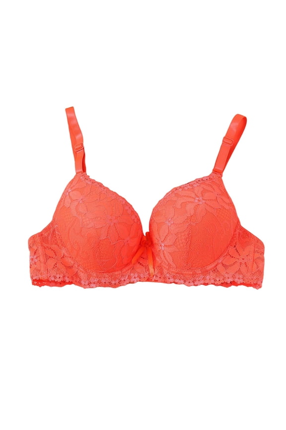 Women's Mesh Lace Push Up Underwire Bra Padded Adjustable Straps Solid Color Comfortable Everyday Bras Orange XL