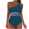 thumbnail image 1 of MGDXOX Women's Mesh One Piece Push Up Padded Swimsuit Tummy Control One Shoulder Bathing Suit Cut Out Swimwear Navy M, 1 of 9