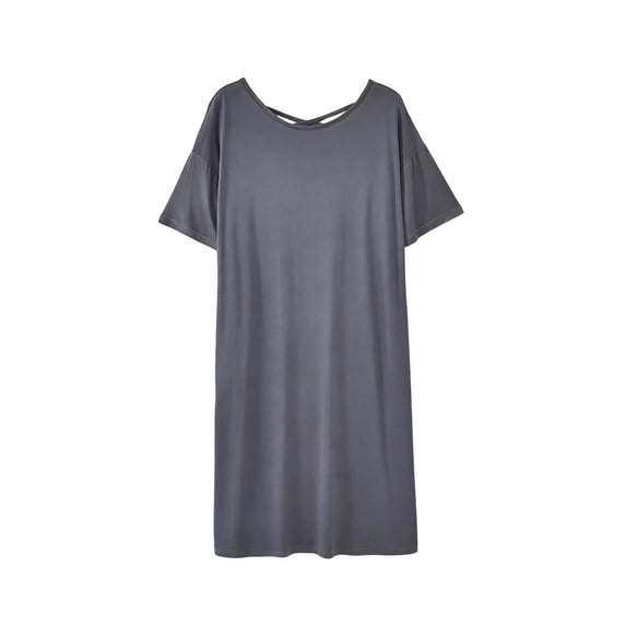 MGDXOX Women's Oversized Short Sleeve Nightgown Crew Neck Backless Soft Sleep Shirt Dress for Loungewear Dark Gray XXL