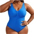 thumbnail image 1 of MGDXOX Women's Plus Size One Piece Swimsuits Tummy Control Bathing Suit Ruched V Neck Modest Swim Suit Summer Swimwear Blue XXXXL, 1 of 8