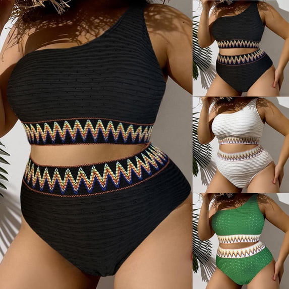 MGDXOX Women's Plus Size One Shoulder Swimsuits Two Piece Bathing Suits Oversized High Waisted Tummy Control Bikinis White XL