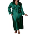 thumbnail image 1 of MGDXOX Women's Plus Size Satin Pajamas Sets V-Neck Camisole Nightgown Belted Kimono Robe 2 Piece Lounge Pjs Set Army Green XXL, 1 of 5