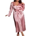 thumbnail image 1 of MGDXOX Women's Plus Size Satin Pajamas Sets V-Neck Camisole Nightgown Belted Kimono Robe 2 Piece Lounge Pjs Set Pink XL, 1 of 8