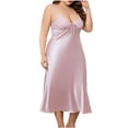 thumbnail image 1 of MGDXOX Women's Plus Size Sleep Dress Soft Satin Lace V Neck Nightdress Sleeveless Strappy Nightgowns Split Chemise Purple XL, 1 of 6