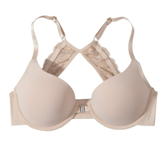 MGDXOX Women's Push Up Racerback Solid Bras Front Closure Underwire Bras Rhinestone Lace Padded Plunge Bralettes Beige XL