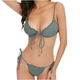 thumbnail image 1 of MGDXOX Women's Ribbed Two Piece Bikini Swimsuit Tie Front Triangle Top Adjustable String Bottom Cheeky Cut Out Cute Swimwear Army Green S, 1 of 7