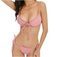 thumbnail image 1 of MGDXOX Women's Ribbed Two Piece Bikini Swimsuit Tie Front Triangle Top Adjustable String Bottom Cheeky Cut Out Cute Swimwear Pink S, 1 of 6