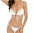 thumbnail image 1 of MGDXOX Women's Ribbed Two Piece Bikini Swimsuit Tie Front Triangle Top Adjustable String Bottom Cheeky Cut Out Cute Swimwear White XL, 1 of 6