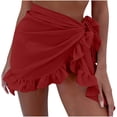 thumbnail image 1 of MGDXOX Women's Ruffle Sarong Bathing Suit Sheer Chiffon Vacation Beach Wrap Skirts Bikini Swimsuit Cover Ups for Swimwear Wine Free Size, 1 of 2