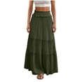 thumbnail image 1 of MGDXOX Women's Ruffle Tiered Maxi Skirt Elastic High Waist Flowy A-Line Long Skirt Casual Solid Color Swing Skirt for Women Army Green XXL, 1 of 5