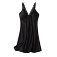 thumbnail image 1 of MGDXOX Women's Satin Lace Trim V-Neck Nightgown Spaghetti Strap Sleep Dress with Built-in Bra for Loungewear Black L, 1 of 3